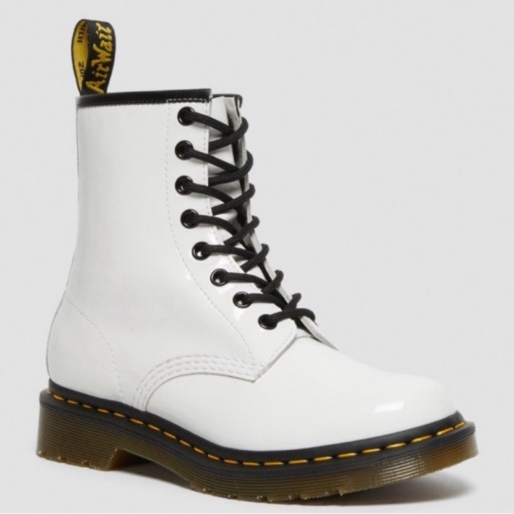 Dr Martens 11821 1460 Leather Lace Up Combat Boots White Womens Size 10
